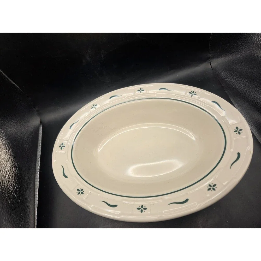 Longaberger Pottery Woven Traditions Green Oval Vegetable Serving Dish USA 12 In